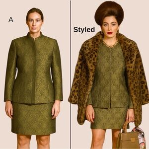 Ellen Tracy Sophisticated Olive Green Skirt Suit